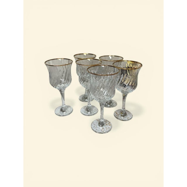 1950s Unique Swirl Design 24 K Gold Rim Glasses - Set of 6 For Sale - Image 9 of 10