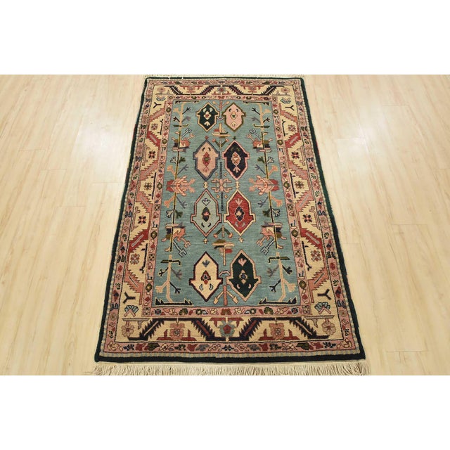 Tribal Heriz Rug 3’10” X 6’3” Blue Wool Vintage Tribal Hand-Knotted Oriental Carpet For Sale - Image 3 of 12