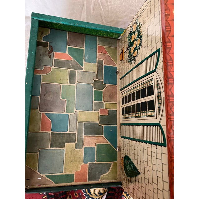 Vintage 1950's T. Cohn Tin Litho Metal Retro Two Story Dollhouse For Sale - Image 10 of 13