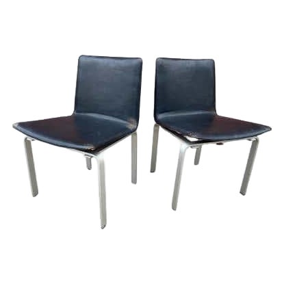 Jorgen Hoj for Johannes Hansen Aluminum and Leather Chairs 1962 For Sale