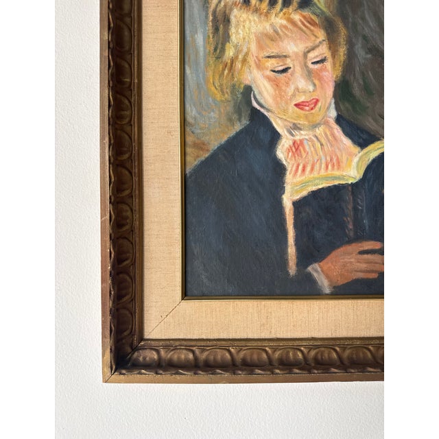 Black Vintage Woman Reading Portrait Oil on Masonite Board, Framed For Sale - Image 8 of 11