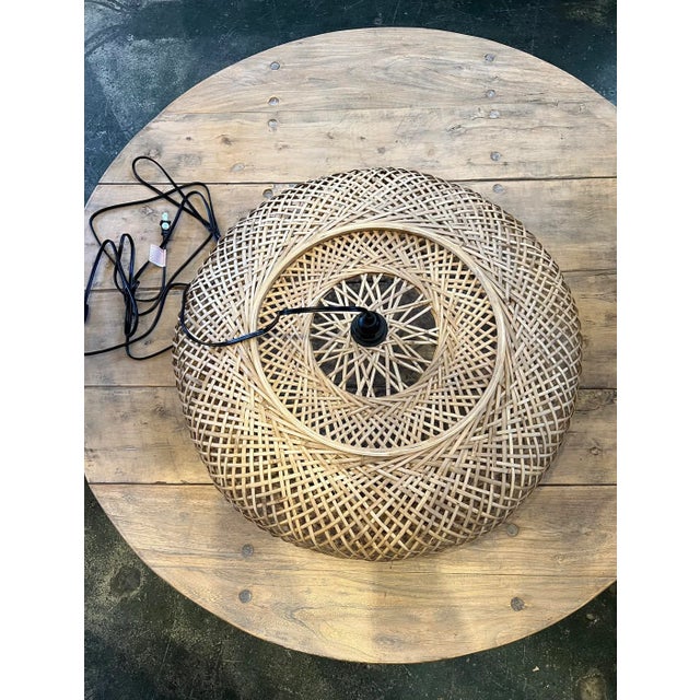 Rattan Beret Pendant Light For Sale - Image 4 of 8