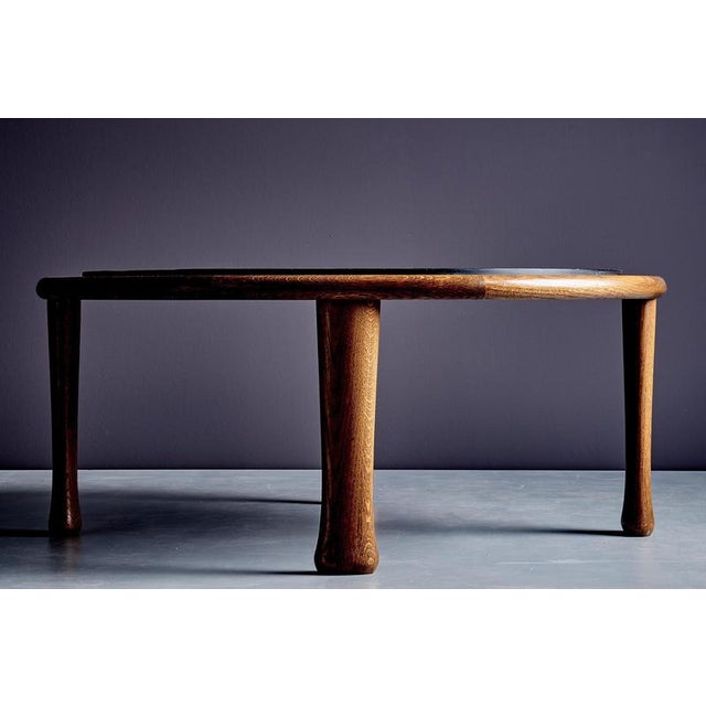 Brutalist Oak Table with Slate Top and Tapered Legs, France, 1970s For Sale - Image 3 of 11