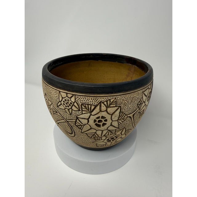 Arts & Crafts Antique Weller Burntwood Arts & Crafts Floral Pottery Jardiniere, Circa 1910 For Sale - Image 3 of 12