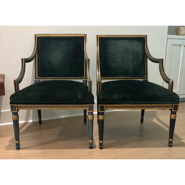 French Vintage French Louis XVI Style Square Back Fauteuils - A Pair For Sale - Image 3 of 16