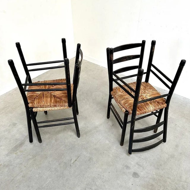 Black Mid-Century Ladder Back Dining Chairs with Wicker Seats, 1950s, Set of 4 For Sale - Image 8 of 9