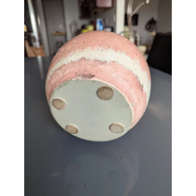 Terracotta Rounded Decorative Pink & Ivory Vessel For Sale - Image 4 of 4