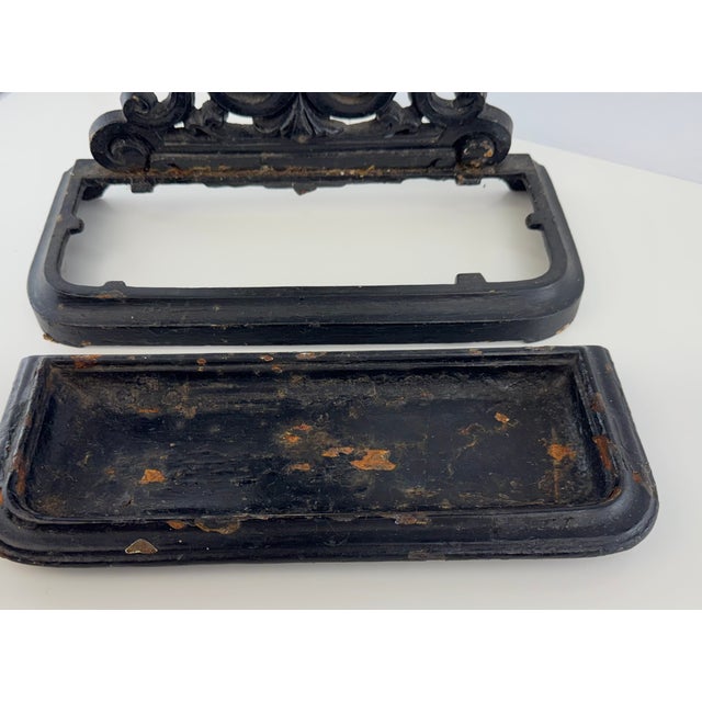 Antique Victorian Black Cast Iron Umbrella & Cane Stand With Removable Drip Tray For Sale - Image 14 of 14