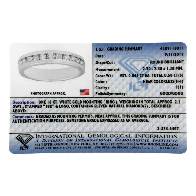 Early 21st Century IGI Certified 1/2 Cttw Round Brilliant Cut Diamond 18K White Gold Channel Set Eternity Style Wedding Band Ring - Size 6-1/2 For Sale - Image 5 of 7