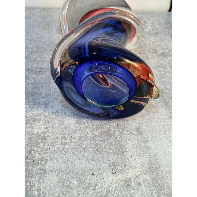 Authentic Hand-Blown Massimiliano Schiavon Murano Art Glass Twisted Sommerso Vase For Sale - Image 6 of 6