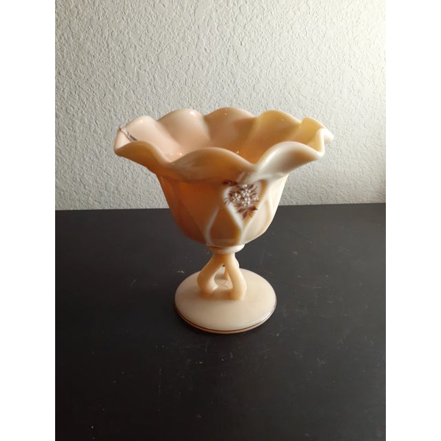 1960s Vintage Westmoreland Almond Slag Glass Pedestal Compote For Sale - Image 5 of 11