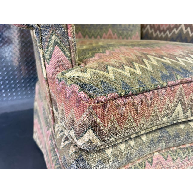 Groovy Flame Stitch Wing Chairs by Harden, a Pair, Wingback Chairs, Vintage For Sale In Naples, FL - Image 6 of 12