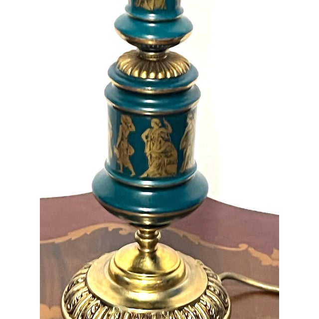 Antique French Brass and Porcelain Glass Shade Table Lamp from Unbekannt, 1920s For Sale - Image 4 of 11