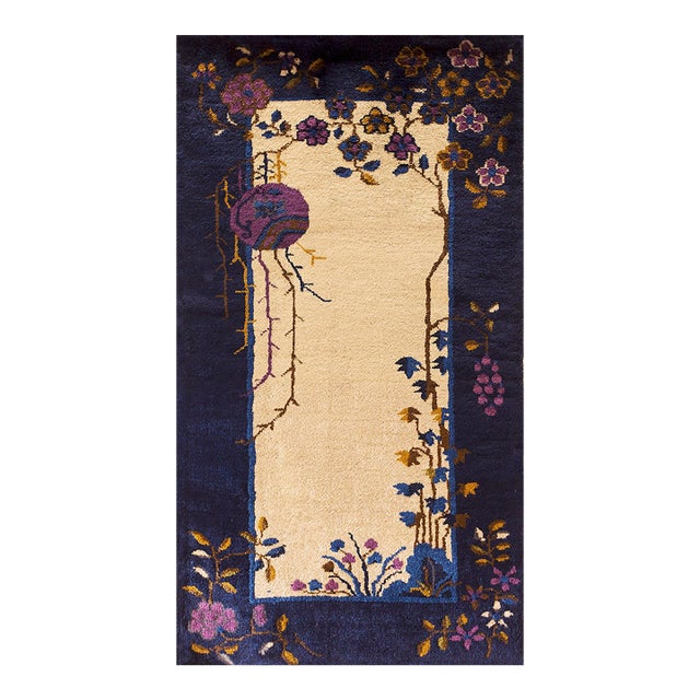 Excellent Tan Beige With Special Floral Design Antique Chinese Art Deco Rug For Sale