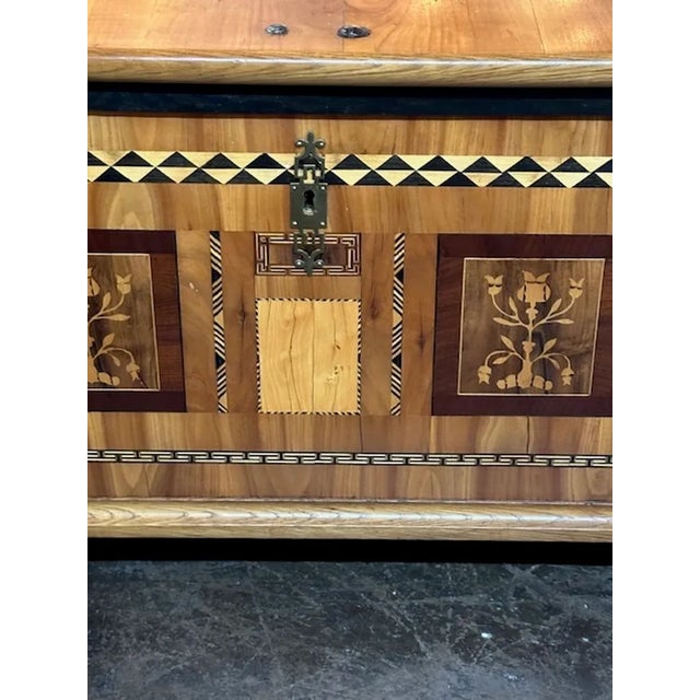 German Biedermeier Inlaid Walnut Trunk For Sale - Image 4 of 10