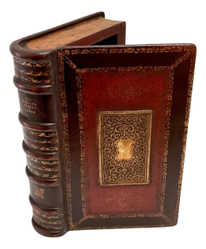 Faux Book / Tome Gilt Tooled Leather & Bronze Table Box 'Old English Homes'
