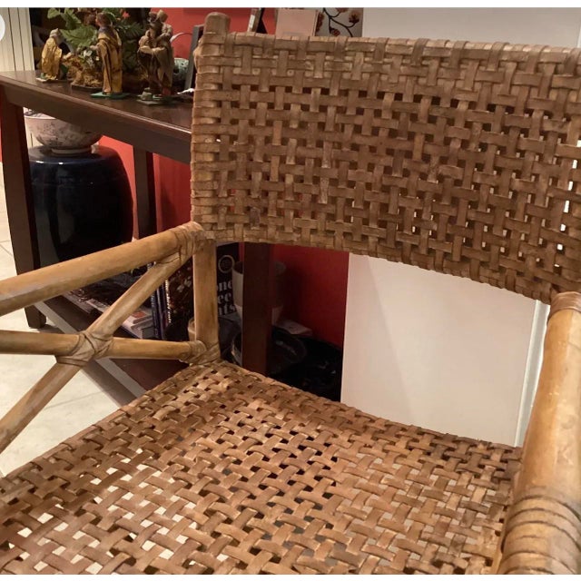 Vintage McGuire Leather Strapped, Rattan Campaign Chairs, 6 Available. For Sale In West Palm - Image 6 of 9