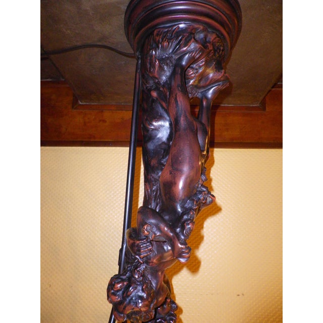 Sculpture of Putti Table Lamp with Amber Molded Glass Tulip Shades in the style of Aug. Moreau, 1890s For Sale - Image 12 of 18