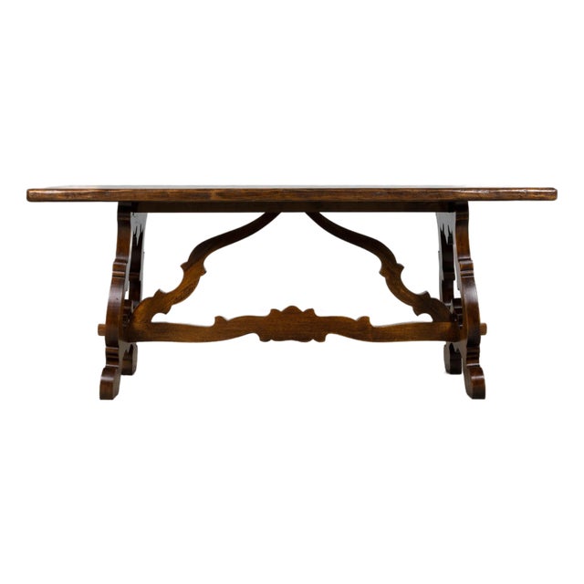 Antique Spanish Renaissance Revival Walnut Trestle Dining Table For Sale
