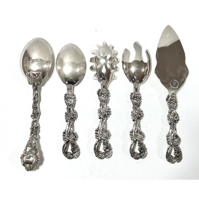 Vintage Godinger Silverplate Serving Tray With Grape Motif & Matching Servers For Sale - Image 9 of 12