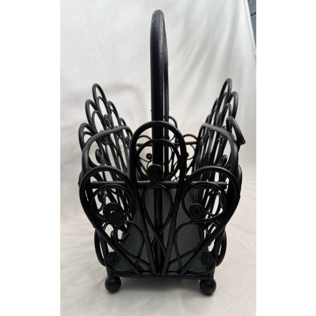 Boho Chic Black Painted Rattan Magazine Rack For Sale - Image 10 of 12