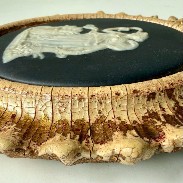Wood Vintage Limoges France Cameo Pair of Art Plaques Carved Gilt Wood Oval Frames Mid-Century Decor For Sale - Image 7 of 12