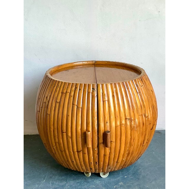 Mid 20th Century Vintage Boho Bent Rattan Rolling Dry Bar For Sale - Image 5 of 8