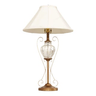 Waterford Cut Crystal Table Lamp with Silk Shade For Sale