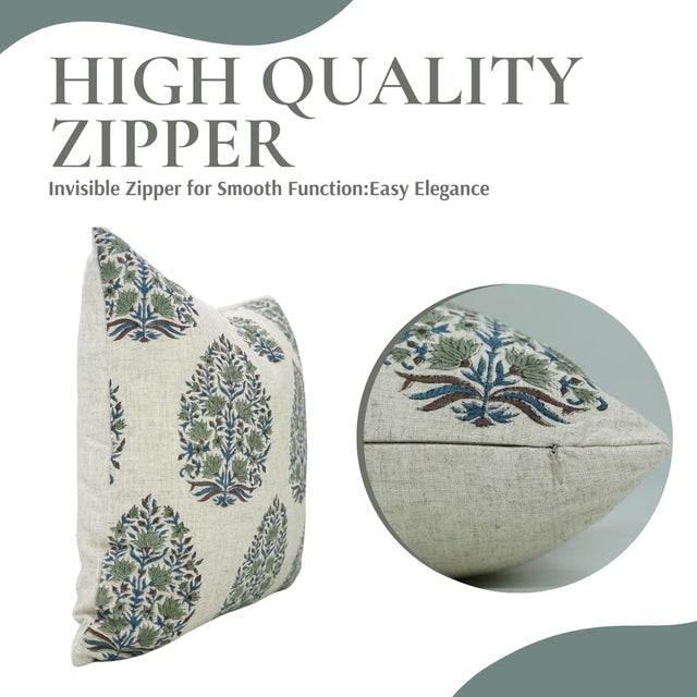 Art Deco Fabdivine Artisan Block Print Throw Pillow Cover 14x14 Inch Viscose Linen-Kumud For Sale - Image 3 of 5