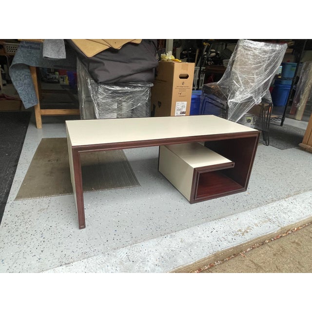 Baker Ivory Leather and Wood Coffee Table Designed by Thomas Pheasant For Sale In Indianapolis - Image 6 of 6