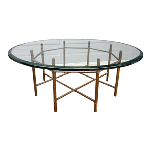 Vintage Round Glass Coffee Table With Bamboo Base