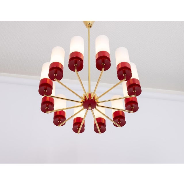 Large Red Opal Glass Sputnik Chandelier from Kaiser Idell / Kaiser Leuchten, Germany, 1960s For Sale - Image 9 of 10
