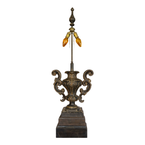 1980s Hollywood Regency 47” Monumental Ralph Lauren Style Urn Table Lamp – Carved Compo & Wood Base