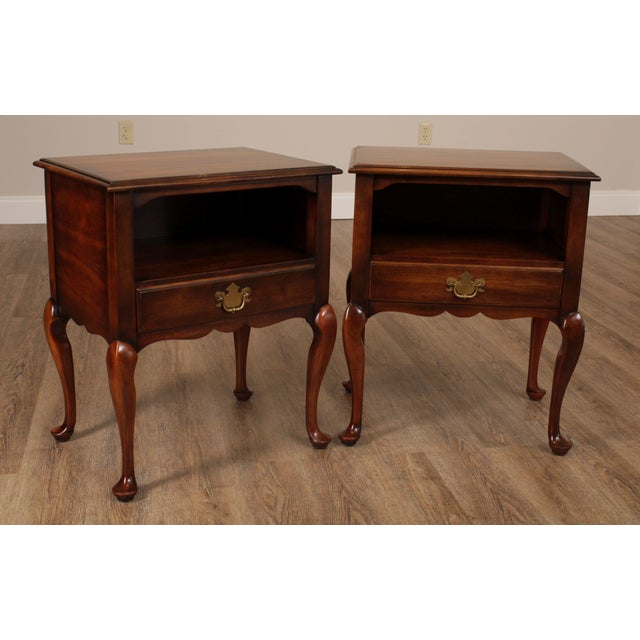 Statton Vintage Pair of Cherry Queen Anne One Drawer Nightstands Chairish