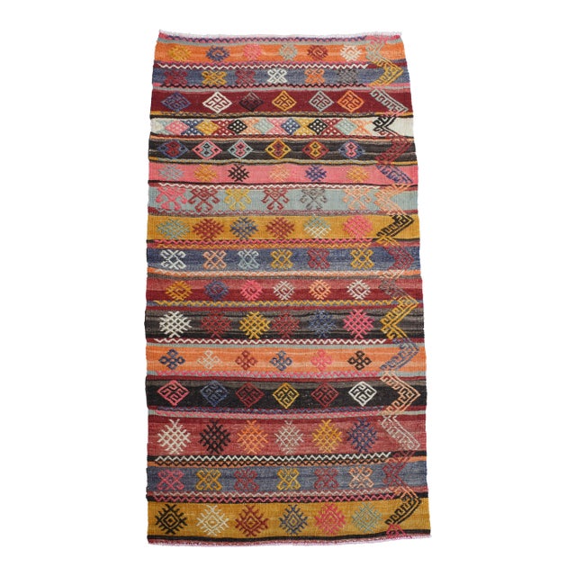 1970s Vintage Handmade Wool Cotton Red Runner Rug For Sale