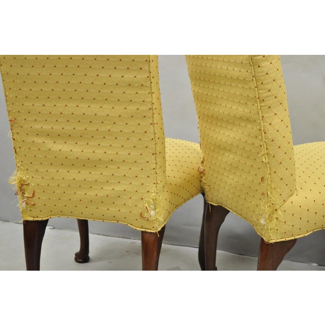 Yellow Vintage Queen Anne Style Cherry Wood Upholstered Dining Side Chairs - Set of 6 For Sale - Image 8 of 16