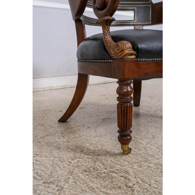 1980s Maitland Smith Set of 4 Empire Style Barrel Back Leather Club Chairs For Sale - Image 15 of 18