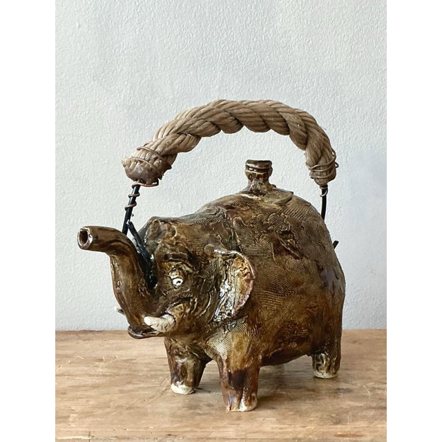 Vintage Boho Original Studio Pottery Elephant Teapot For Sale - Image 9 of 10
