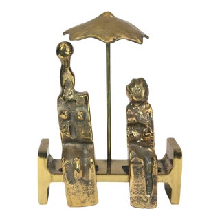 Style of Max Ernst Polished Gold Bronze Sculpture, "Rendez-Vous D'Amour", Signed Provenance For Sale