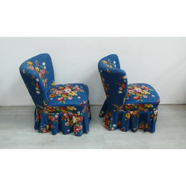 Cocktail Seats with Blue-Floral Design, 1950s, Set of 2 For Sale - Image 4 of 6