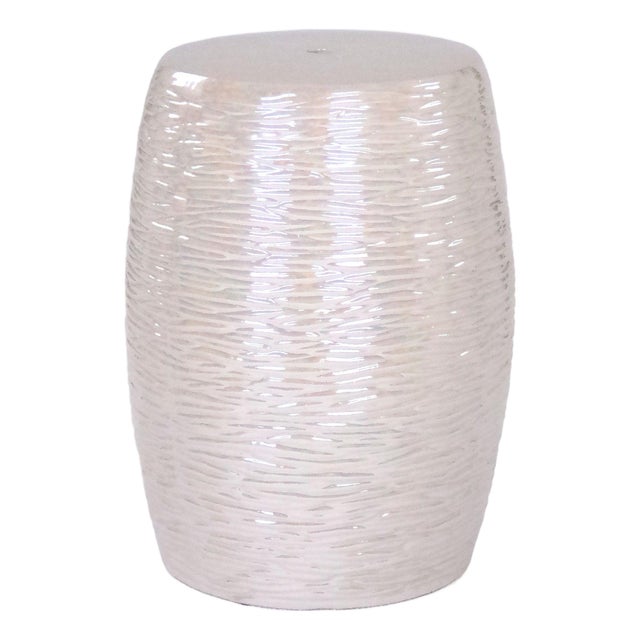 Sinclair Iridescent Grey Glaze Ripple Garden Stool For Sale