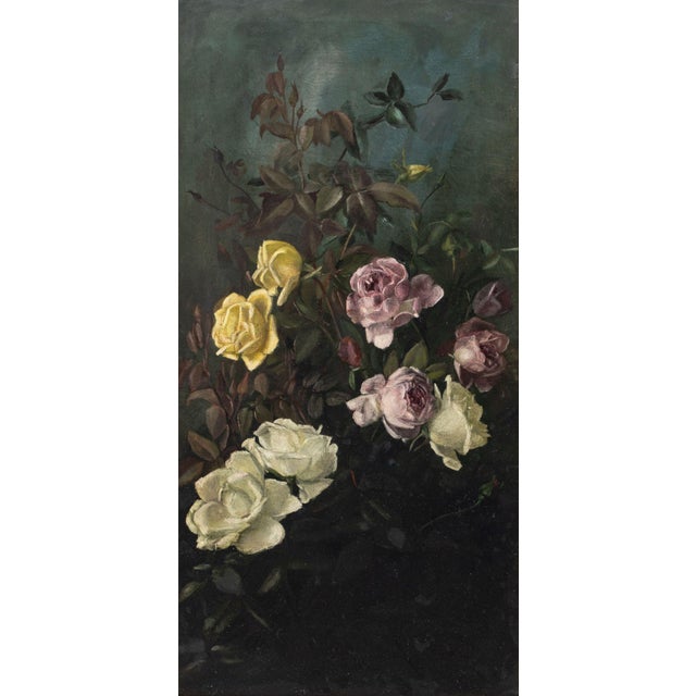 Floral Still Life Scene, Oil on Canvas, early 20th century, apparently unsigned, giltwood frame. Image: 27.75" H x 13.75"...