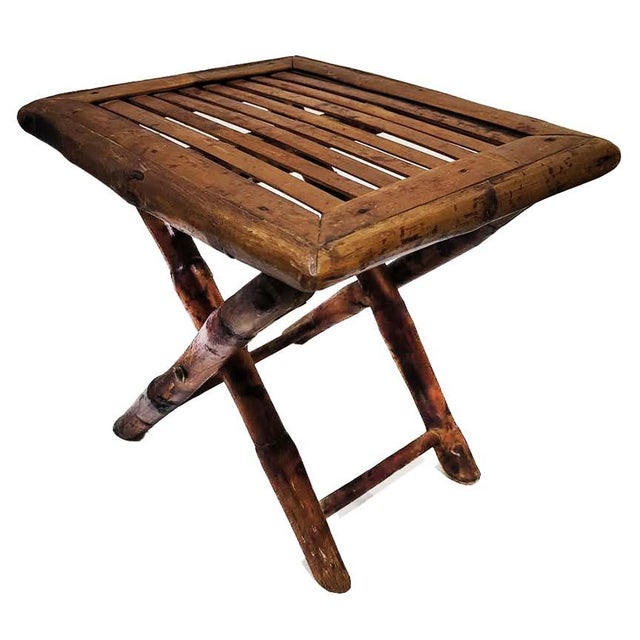 Mid-Century Modern Mid-Century Burnt Tortoise Bamboo Folding Plant Stand or Accent Table For Sale - Image 3 of 10