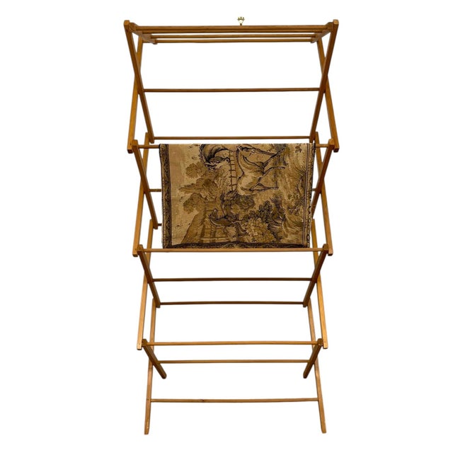 Wood Vintage Folding Wooden Clothes Drying Rack / Laundry Airer - Collapsible Multi-Tier - Design For Sale - Image 7 of 9