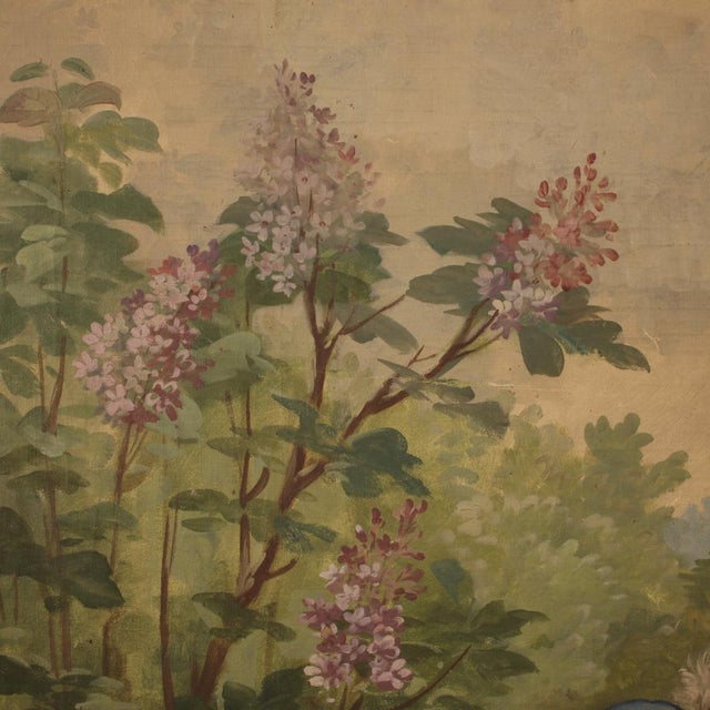 Great Italian painting from the first half of the 20th century. Oil on canvas framework with romantic subject Walk in the...