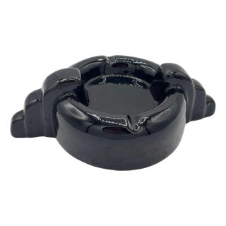 1950s Rare Black Stepped Streamline Art Deco Ceramic Ashtray For Sale