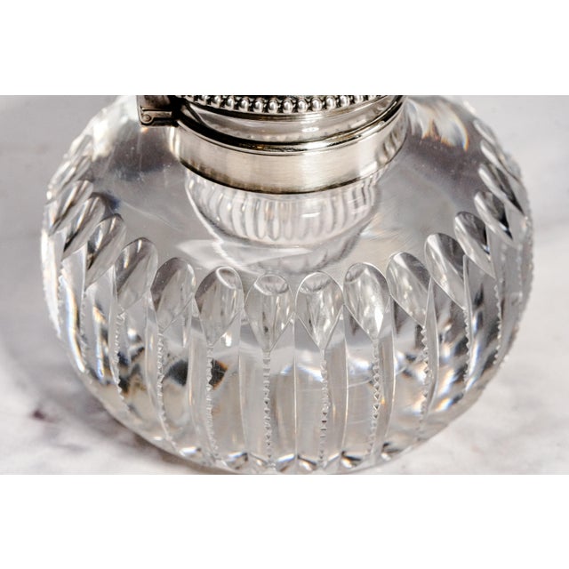 Brilliant Large Antique Cut Crystal Paperweight Inkwell With Sterling Silver Lid Luxury Desk Accessory Home Decor For Sale - Image 10 of 17