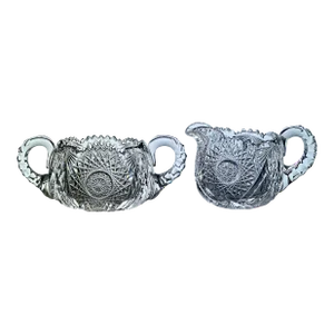 Antique Late 19th Century American Brilliant Period Crystal Hand Cut Sugar and Creamer Set- 2 Pieces