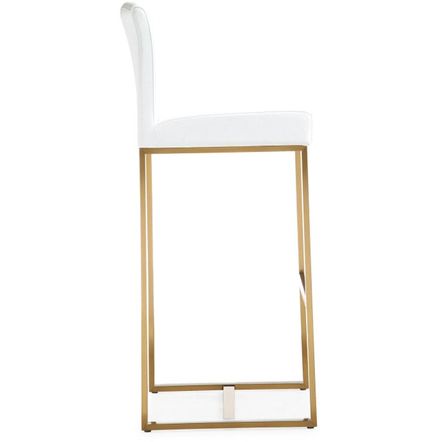Denmark White Vegan Leather & Gold Steel Bar Stools - Set of 2 For Sale - Image 4 of 12