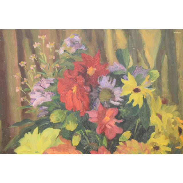 Kurt Lauber, Still Life with Summer Flowers, 1945, Oil on Cardboard, Framed For Sale - Image 4 of 14